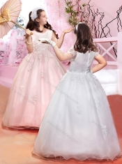 Cheap Scoop Applique with Beading Mini Quinceanera Dresses with Short Sleeves