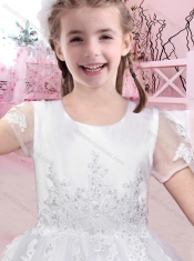 Cheap Scoop Applique with Beading Mini Quinceanera Dresses with Short Sleeves