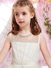 Classical See Through Ankle Length Adorable Little Girl Pageant Dress with Belt and Lace
