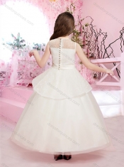 Classical See Through Ankle Length Adorable Little Girl Pageant Dress with Belt and Lace