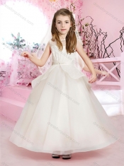 Classical See Through Ankle Length Adorable Little Girl Pageant Dress with Belt and Lace