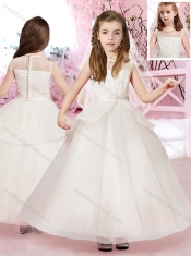 Classical See Through Ankle Length Adorable Little Girl Pageant Dress with Belt and Lace