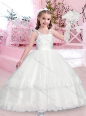 Classical Straps Laced and Applique Long Mini Quinceanera Dresses with Zipper Up