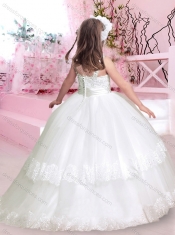 Classical Straps Laced and Applique Long Mini Quinceanera Dresses with Zipper Up