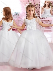 Elegant Scoop Handcrafted Flower and Applique Adorable Little Girl Pageant Dress in Tulle