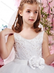 Elegant Scoop Handcrafted Flower and Applique Adorable Little Girl Pageant Dress in Tulle