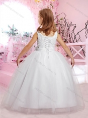 Elegant Scoop Handcrafted Flower and Applique Adorable Little Girl Pageant Dress in Tulle