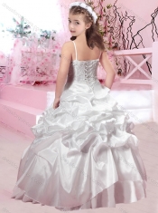 Elegant Spaghetti Straps Applique and Bubble Adorable Little Girl Pageant Dresses in Taffeta