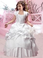 Elegant Spaghetti Straps Applique and Bubble Adorable Little Girl Pageant Dresses in Taffeta