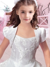 Elegant Spaghetti Straps Applique and Bubble Adorable Little Girl Pageant Dresses in Taffeta