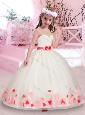 Exquisite See Through Belted and Applique Adorable Little Girl Pageant Dress in White