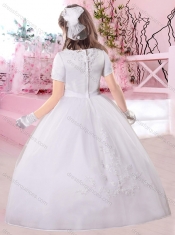 Fashionable Ankle Length Applique Mini Quinceanera Dresses with Short Sleeves