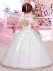 Latest Scoop Short Sleeves Belted Adorable Little Girl Pageant Dress in Lace and Tulle