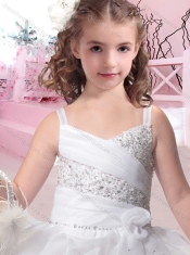 Latest Straps Ball Gown Adorable Little Girl Pageant Dress with Beading and Pick Ups