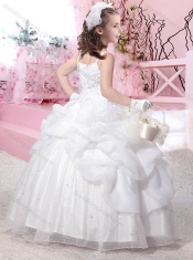Latest Straps Ball Gown Adorable Little Girl Pageant Dress with Beading and Pick Ups