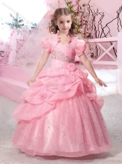 Latest Straps Ball Gown Adorable Little Girl Pageant Dress with Beading and Pick Ups