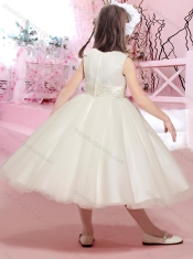 Lovely Tulle Scoop Tea Length Adorable Little Girl Pageant Dress with Appliques