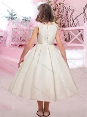 Modern Hand Made Flower and Belted Adorable Little Girl Pageant Dress with Bateau