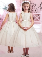 Modern Hand Made Flower and Belted Adorable Little Girl Pageant Dress with Bateau