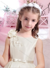 Modern Hand Made Flower and Belted Adorable Little Girl Pageant Dress with Bateau