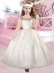 Modest Cap Sleeves Scoop Beaded Adorable Little Girl Pageant Dress with Ankle Length