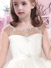 Modest Cap Sleeves Scoop Beaded Adorable Little Girl Pageant Dress with Ankle Length