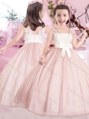 New Baby Pink and White Adorable Little Girl Pageant Dress with Appliques and Bowknot