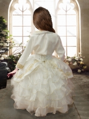 Perfect Ruffled Layers White Mini Quinceanera Dresses with Gold Embroidery