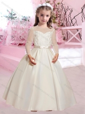 Popular Applique and Belted A Line Adorable Little Girl Pageant Dress in Taffeta