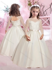 Popular Applique and Belted A Line Adorable Little Girl Pageant Dress in Taffeta