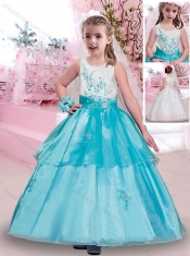 Popular Scoop Applique Mini Quinceanera Dresses in Aqua Blue and White