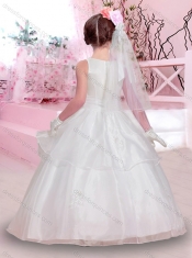 Popular Scoop Applique Mini Quinceanera Dresses in Aqua Blue and White