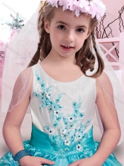 Popular Scoop Applique Mini Quinceanera Dresses in Aqua Blue and White