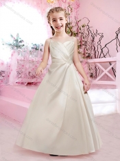 Pretty A Line Taffeta Straps Beaded Adorable Little Girl Pageant Dress with Straps