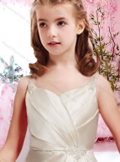 Pretty A Line Taffeta Straps Beaded Adorable Little Girl Pageant Dress with Straps