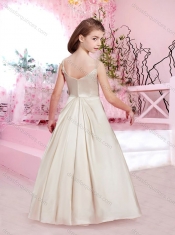 Pretty A Line Taffeta Straps Beaded Adorable Little Girl Pageant Dress with Straps
