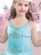 Pretty Straps Beaded and Pick Ups Mini Quinceanera Dresses in Aqua Blue