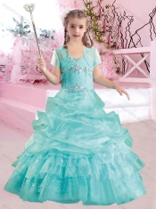 Pretty Straps Beaded and Pick Ups Mini Quinceanera Dresses in Aqua Blue
