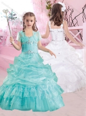 Pretty Straps Beaded and Pick Ups Mini Quinceanera Dresses in Aqua Blue
