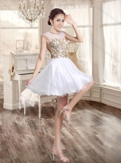 Beautiful White Applique and Beaded Quinceanera Dress and Short Scoop Dama Dresses