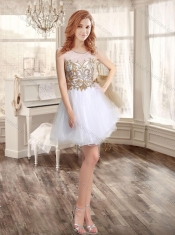 Beautiful White Applique and Beaded Quinceanera Dress and Short Scoop Dama Dresses