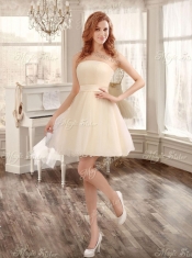 Classical Applique and Ruffled Champagne Sweet 16 Dress and Short Dama Dresses