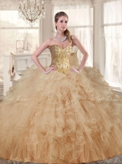 Classical Applique and Ruffled Champagne Sweet 16 Dress and Short Dama Dresses