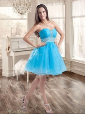 Customized Taffeta Bubles and Beaded Sweet 16 Dress and Short Baby Blue Dama Dresses