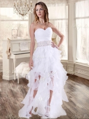 Lovely Taffeta Applique and Beaded Red Quinceanera Dress and Asymmetrical White Dama Dresses