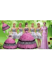 Luxurious Applique Zebra Rose Pink Quinceanera Dress and Strapless White Dama Dresses and Pick Ups Mini Quinceanera Dress and Applique Mother of The Bride Dress