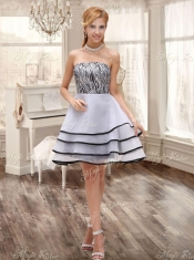 Luxurious Applique Zebra Rose Pink Quinceanera Dress and Strapless White Dama Dresses and Pick Ups Mini Quinceanera Dress and Applique Mother of The Bride Dress