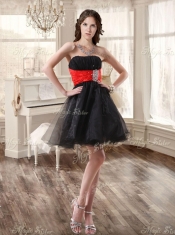 Pretty Zebra Ruffled Red and Black Quinceanera Dress and Beaded Short Dama Dresses