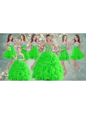 Really Puffy Spring Green Sweet 16 Dress and Sequined Short Dama Dresses and Beaded and Ruffled Mini Quinceanera Dress