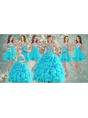Visible Boning Aqua Blue Quinceanera Dress and Sequined Short Dama Dresses Beaded and Ruffled Mini Quinceanera Dress